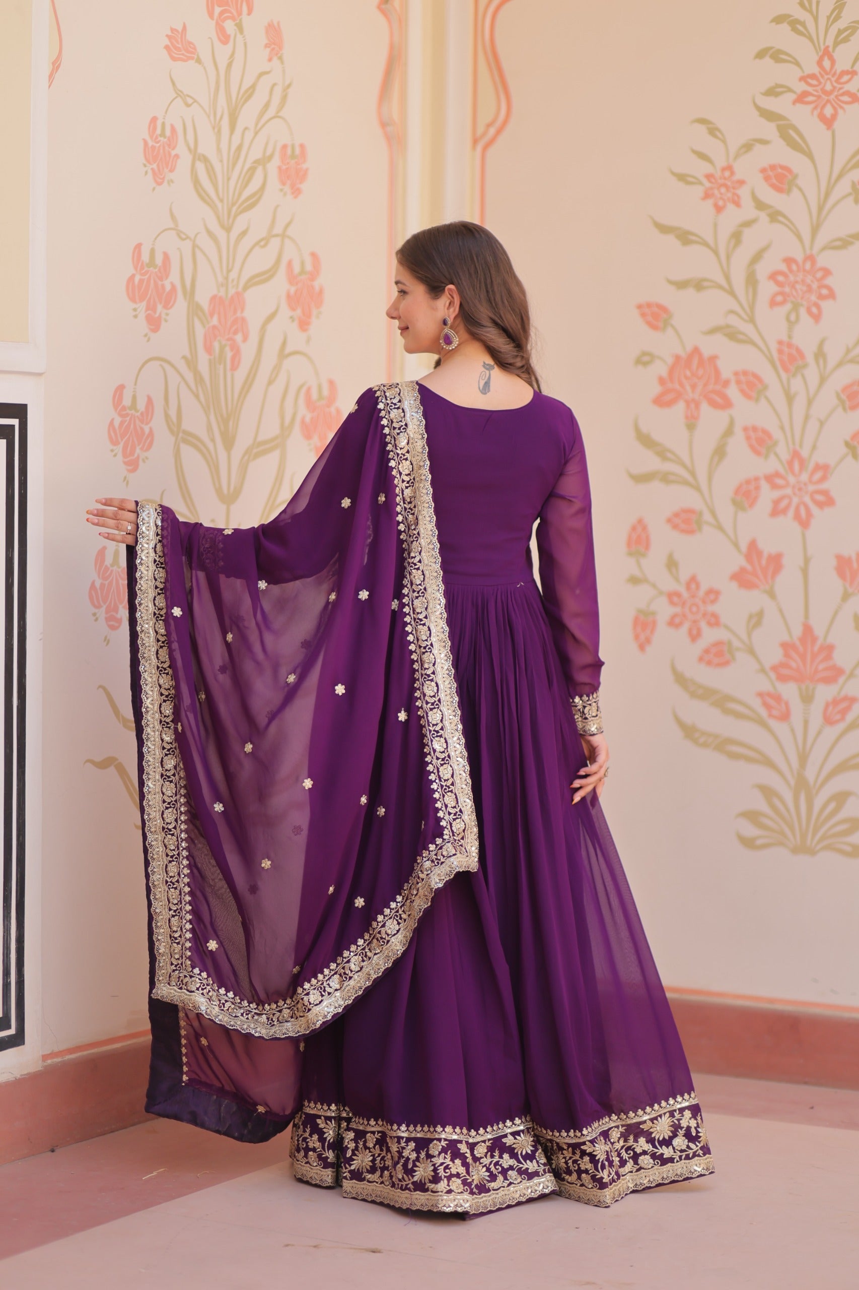 Evanik Faux Georgette With Embroidered Work Wedding Gown Dupatta - Distacart