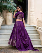 Evanik Women Pure Chanderi Plain With Zari Weaving Work Border Stitched Lehenga With Unstitched Blouse Dupatta(Up to 42) - Distacart