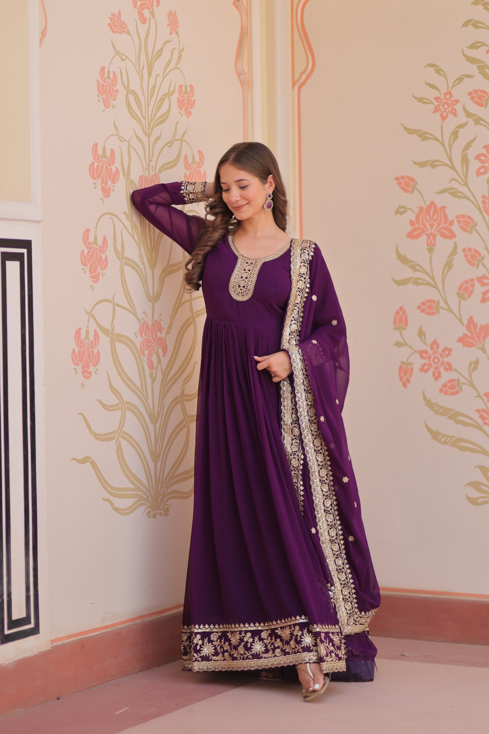 Evanik Faux Georgette With Embroidered Work Wedding Gown Dupatta - Distacart