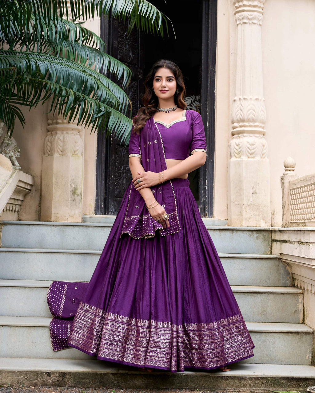 Evanik Women Pure Chanderi Plain With Zari Weaving Work Border Stitched Lehenga With Unstitched Blouse Dupatta(Up to 42) - Distacart