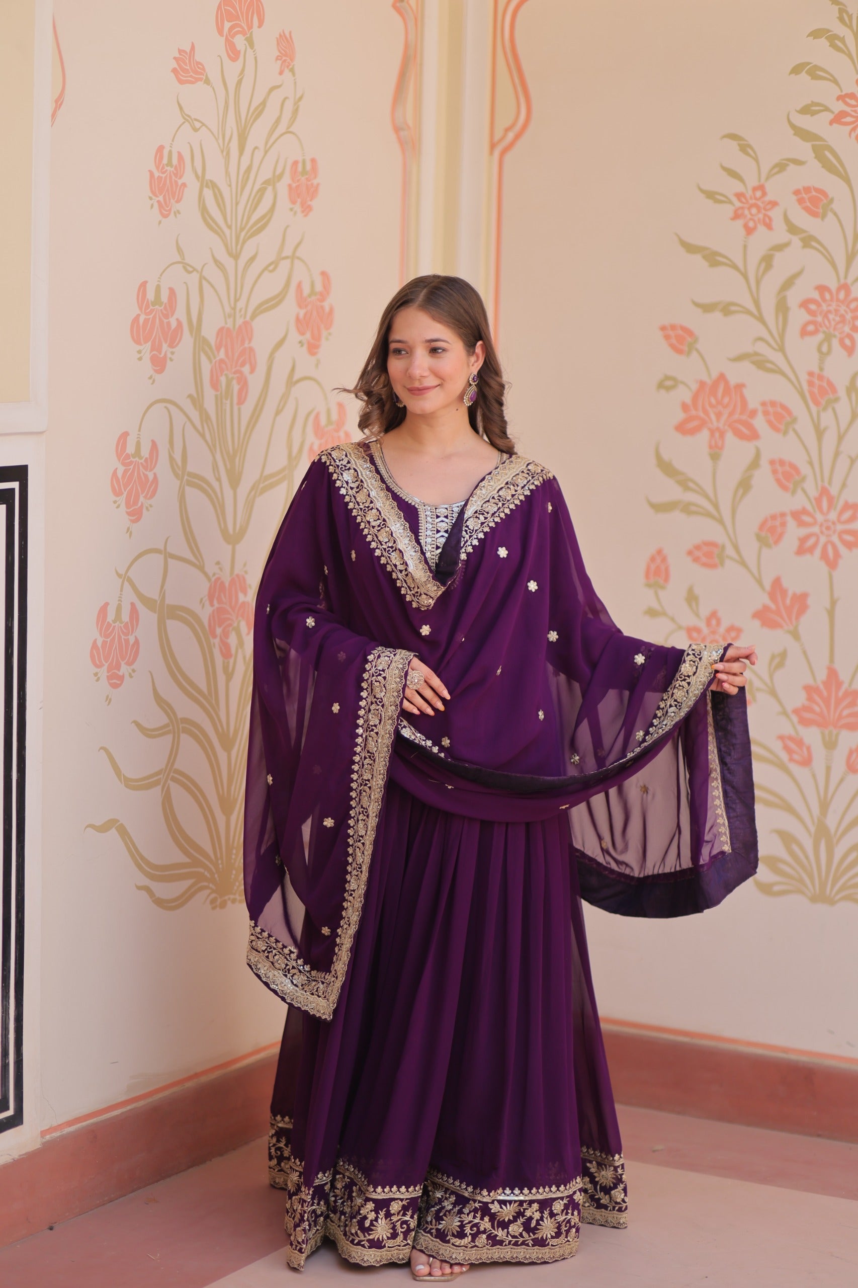 Evanik Faux Georgette With Embroidered Work Wedding Gown Dupatta - Distacart