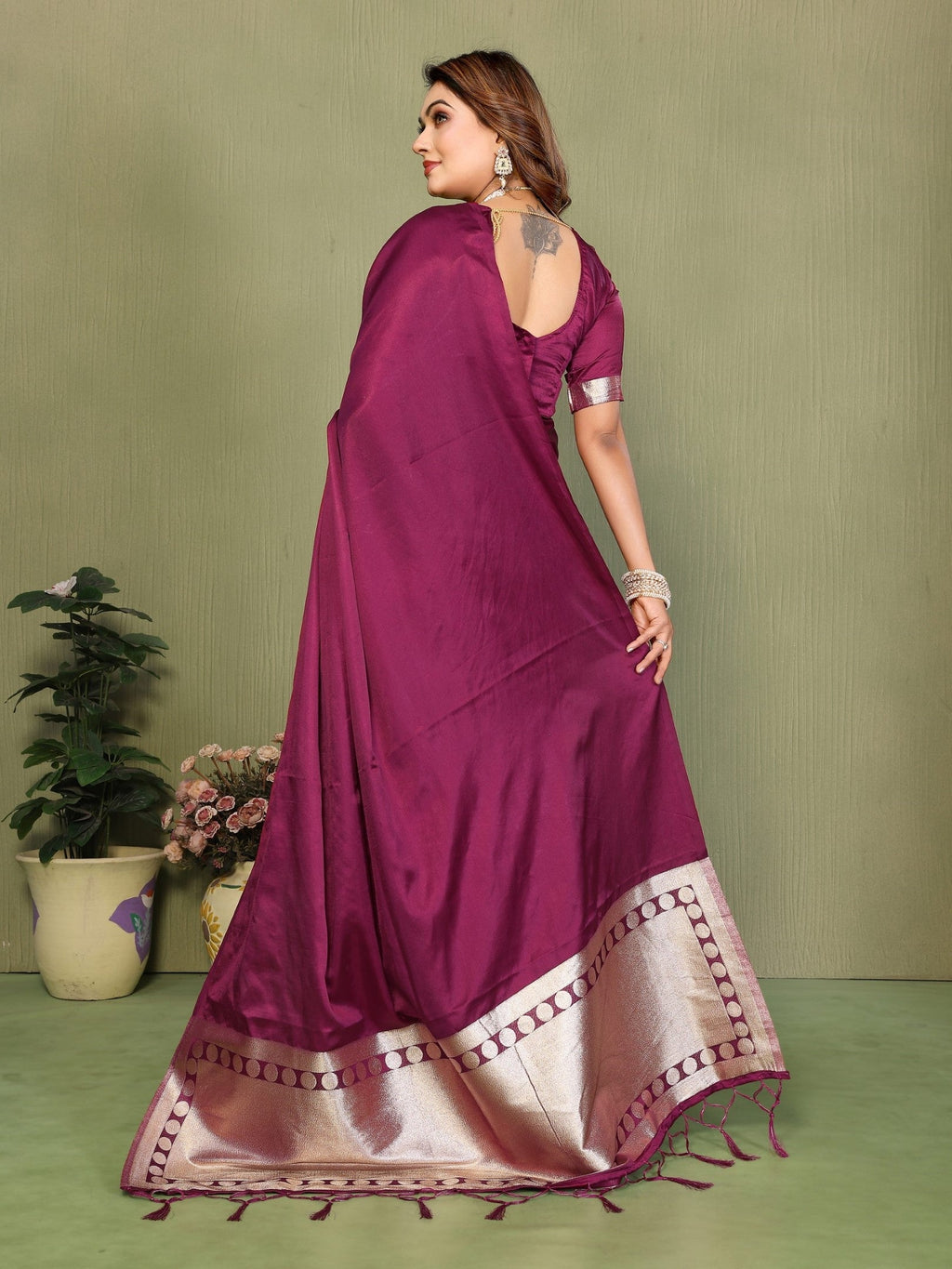Anaita Purple Zari Weaving Work Satin Silk Saree With Blouse - Distacart