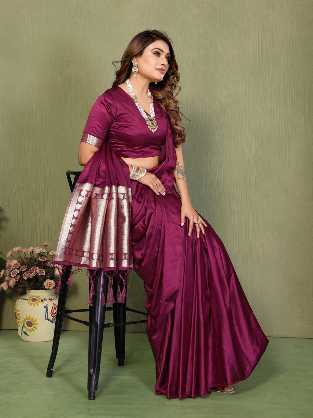 Anaita Purple Zari Weaving Work Satin Silk Saree With Blouse - Distacart