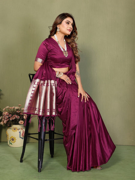 Anaita Purple Zari Weaving Work Satin Silk Saree With Blouse