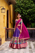 Evanik Purple South Style Kalamkari Print Design Zari Work Unstitched Lehenga Choli - Distacart