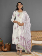 Yufta Purple Gota_Patti Cotton Anarkali Kurta Dupatta Pant Set