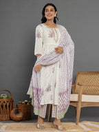 Yufta Purple Gota_Patti Cotton Anarkali Kurta Dupatta Pant Set