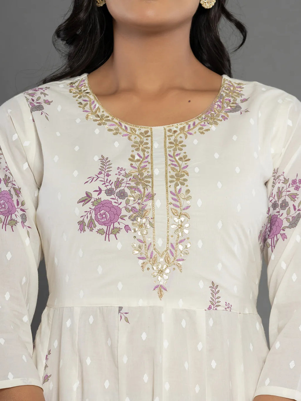 Yufta Purple Gota_Patti Cotton Anarkali Kurta Dupatta Pant Set