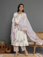 Yufta Purple Gota_Patti Cotton Anarkali Kurta Dupatta Pant Set