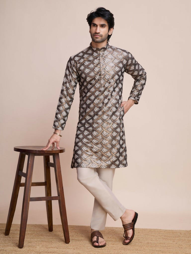 Vastranavya Traditional Festival Wear Pure Silk Thread & Sequence Embroidered Work Kurta