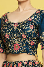 Blue Silk Semi-Stitched Wedding Bridal Lehenga - Nimaya