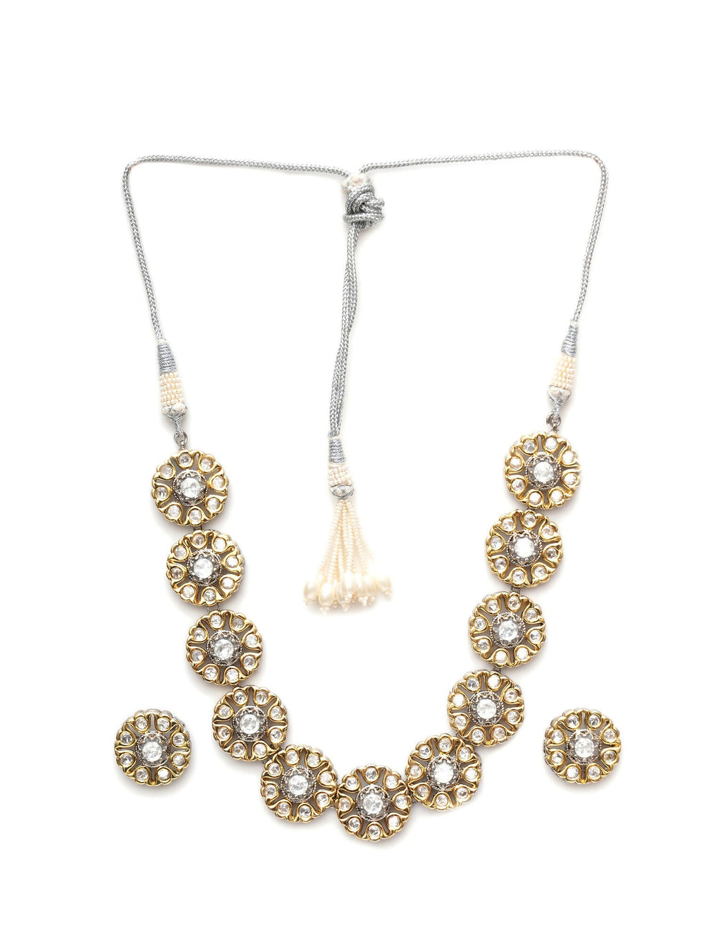 Kundan Choker with Studs Jewellery Set (silver) - Ruby Raang