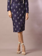 Myshka Women's Navy Blue Printed Knee Length Party Embellished Skirts