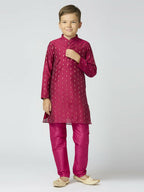 Joban Fashion Kids Island Full Sleeves Chanderi Kurta, Pyjama Set with Traditional Butta Work - Purple - Distacart