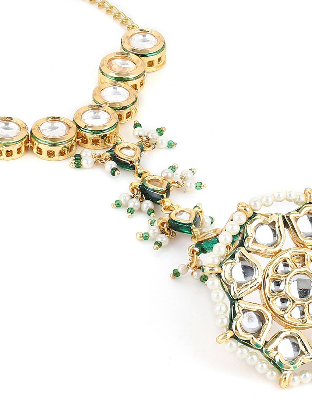 Women's Gold-Toned White Brass Kundan Gold-Plated Link Bracelet - Ruby Raang - Distacart