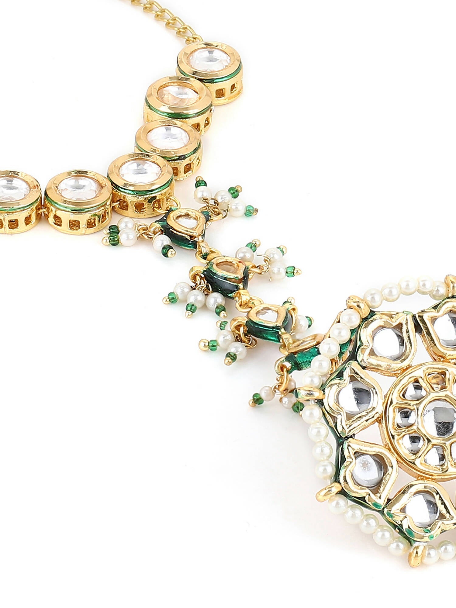 Women's Gold-Toned White Brass Kundan Gold-Plated Link Bracelet - Ruby Raang - Distacart
