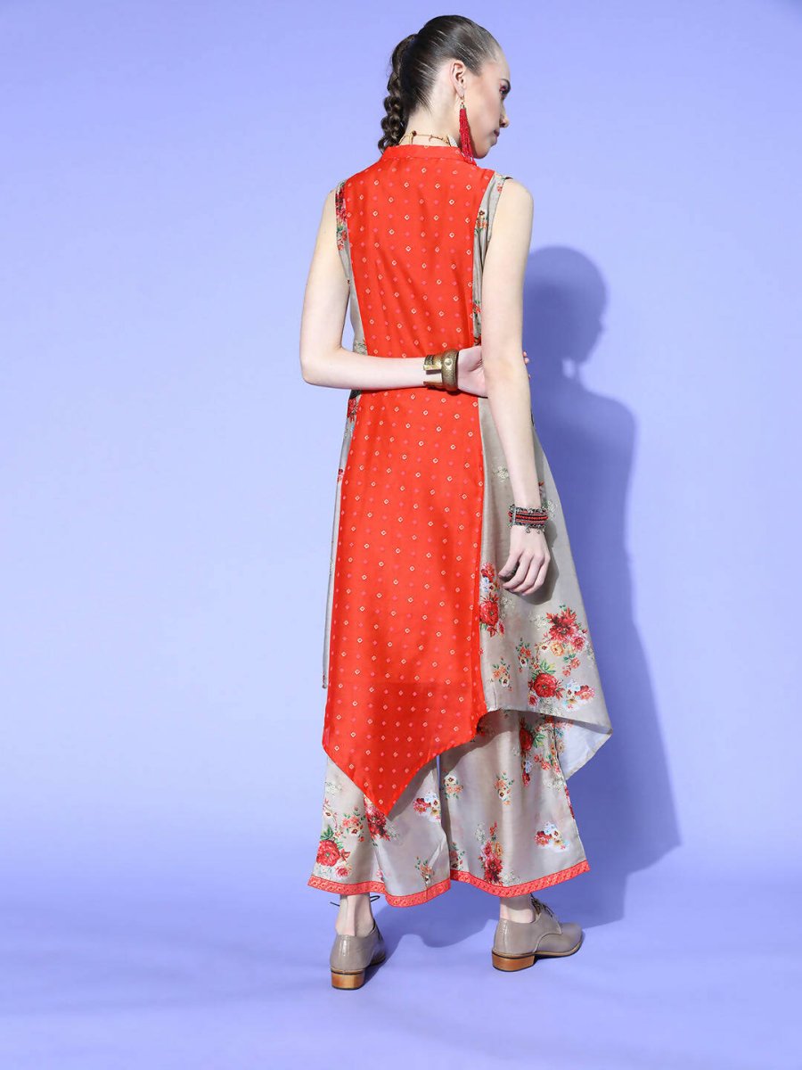 Ahalyaa Women Beige Colour Chanderi Digital Printed Kurta Palazzo Set - Distacart