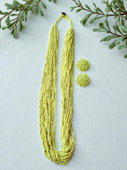 Inhanns Rangsaaz 20-Layer Luxe Long Beaded Necklace (With Optional Statement Earrings) - Lemon Yellow With Earring