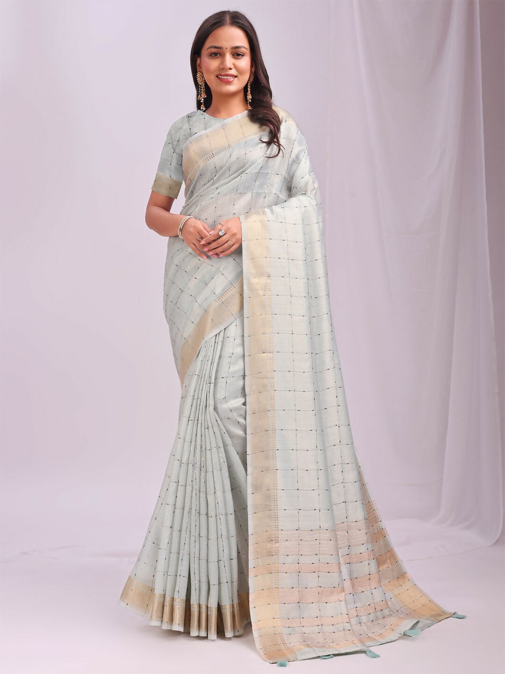 Shree Shyam Fashion Organza Sky Blue Saree - Distacart