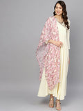 Ahalyaa Women's Cream Crepe kurta With Printed Dupatta Set - Distacart