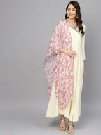 Ahalyaa Women's Cream Crepe kurta With Printed Dupatta Set - Distacart