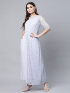 Ahalyaa Womens Blue Crepe & Net Silver Glitter Print Jumpsuit - Distacart