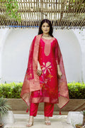 The52 Women's Beautiful Printed Work Jacquard Organza Fabric Straight Kurta Pant and Dupatta Set - Distacart