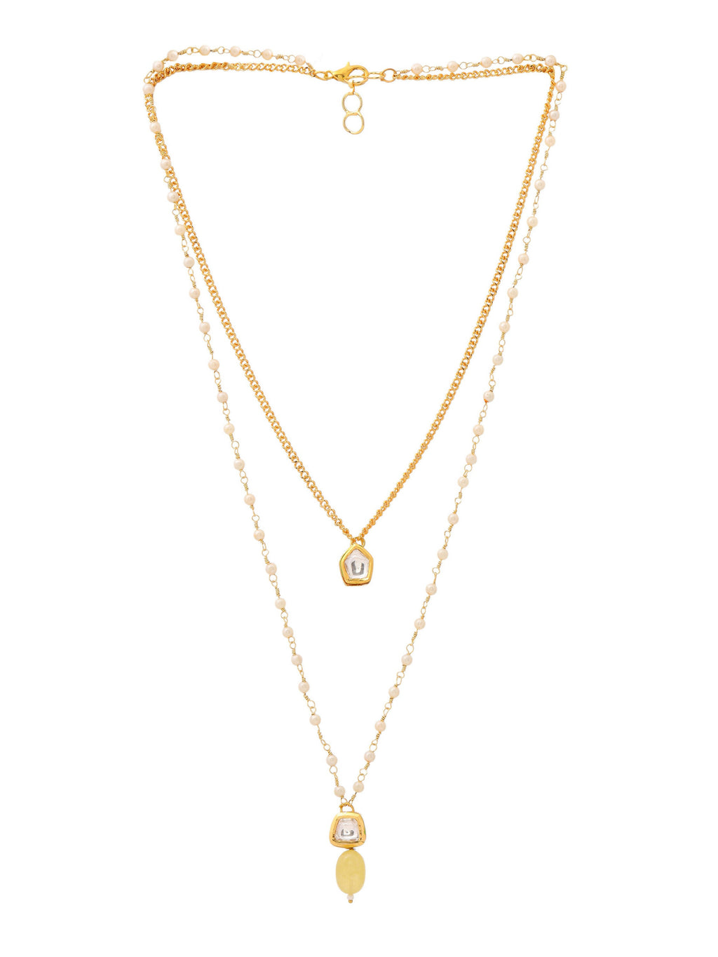 Ruby Raang Double Layered Yellow Onyx and Kundan Necklace