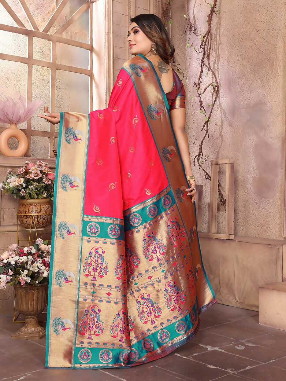 Joban Fashion Paithani Hot Pink Woven Soft Silk Saree - Distacart