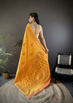 Joban Fashion Banarasi Orange Woven Woven Soft Silk Saree - Distacart