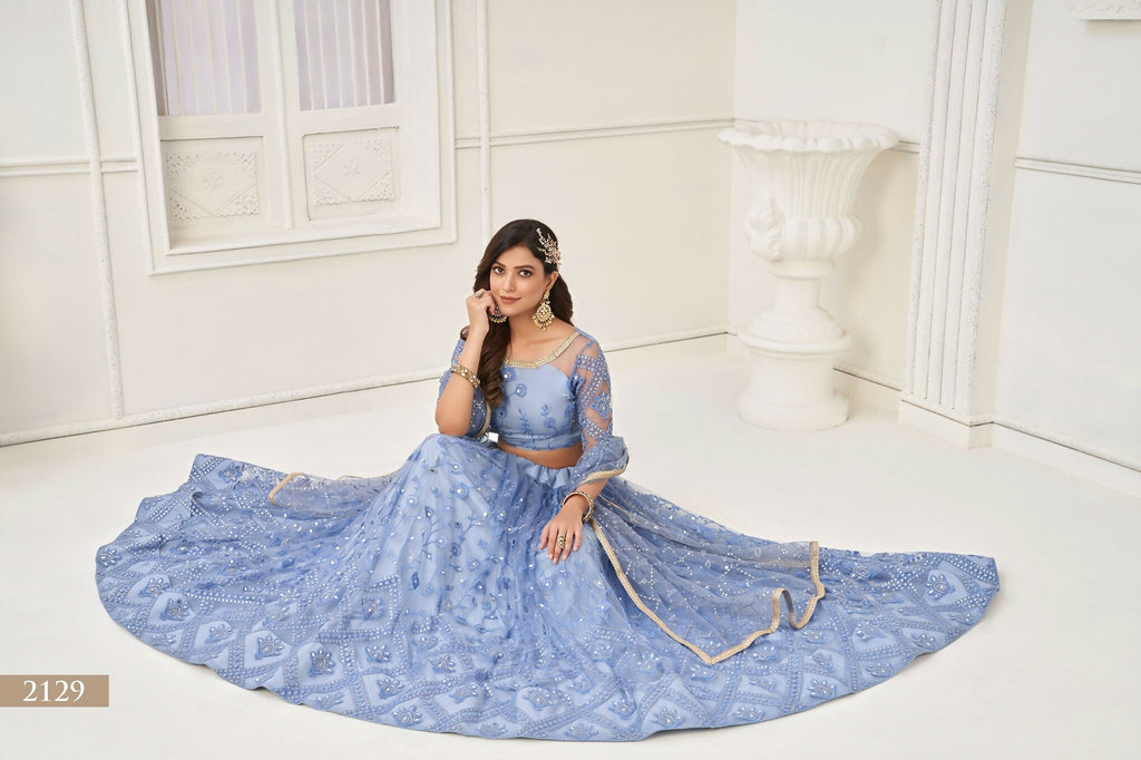 Eilara Women'S Blue Butterfly Net With Sequins And Embroidery Work Lehenga Choli For Party Wear