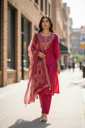 The52 Women's Beautiful Chanderi Silk Fabric Embroidery Work Straight Kurta Pant and Dupatta Set - Distacart