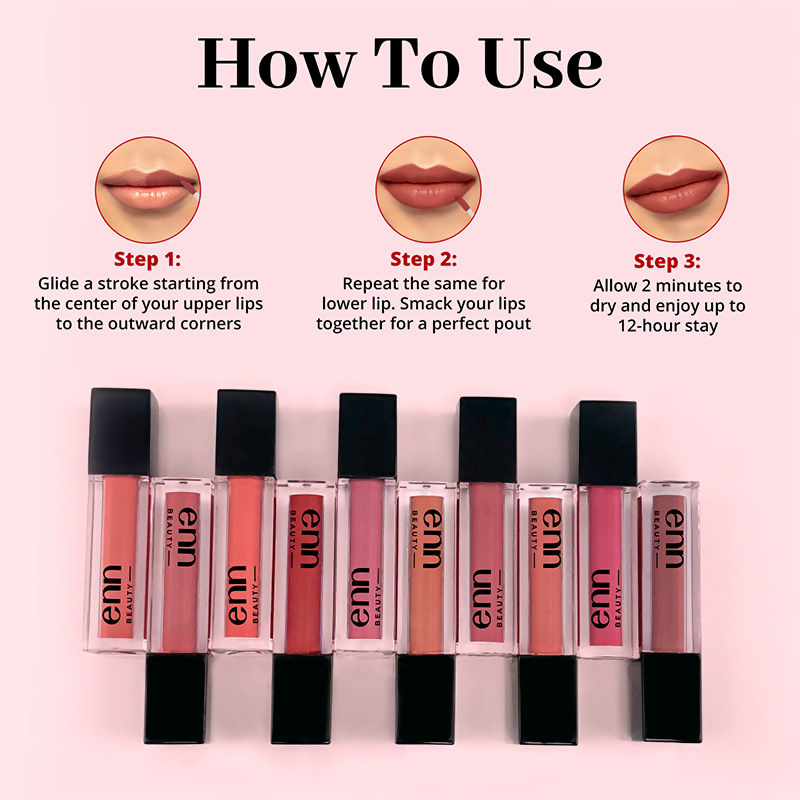 Enn Long-Lasting Liquid Lipstick With Ghee - Full Coverage & Transferproof - Cosmo Pink
