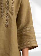 Joban Fashion Light Brown Linen Embroidered Readymade Tunic - Distacart