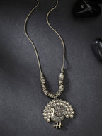 NVR Women's Gold-Polished Peacock Design Pendant with Chain