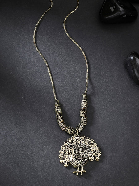 NVR Women's Gold-Polished Peacock Design Pendant with Chain