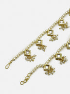 White Gold-Toned Plated Kundan Anklets Set Of 2 - Ruby Raang - Distacart