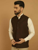 Even Apparels Pure Wool Nehru Jacket - Brown