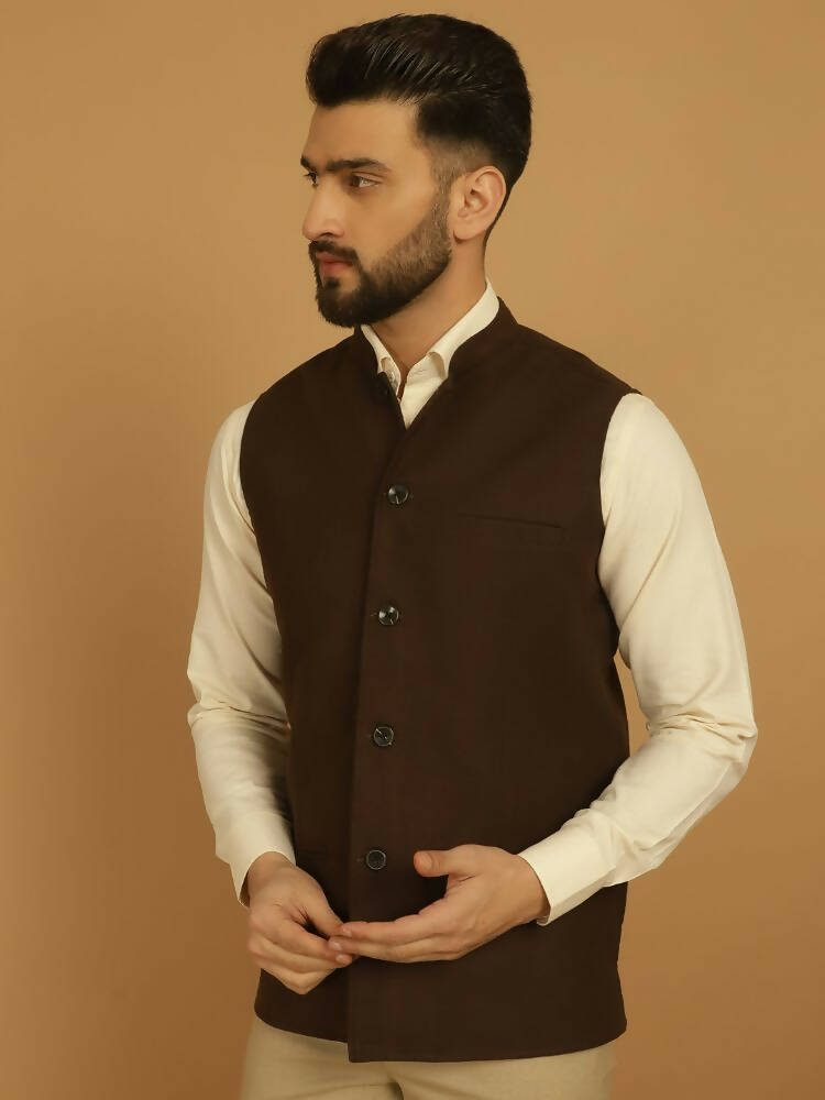 Even Apparels Pure Wool Nehru Jacket - Brown