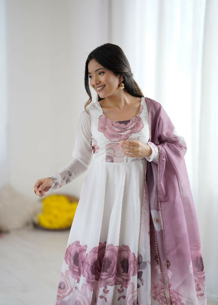 Joban Fashion Onion Pink Kurta Set Organza Sequin Embroidery Work - Distacart