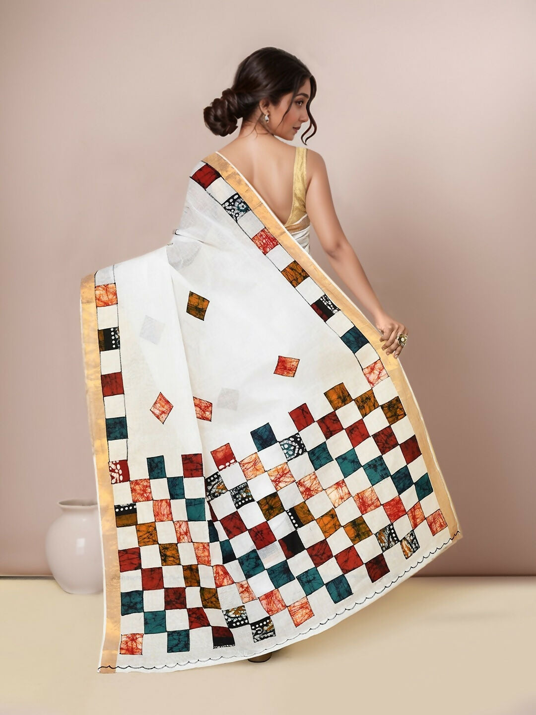 Joban Fashion Multicolor Cotton Applic Saree