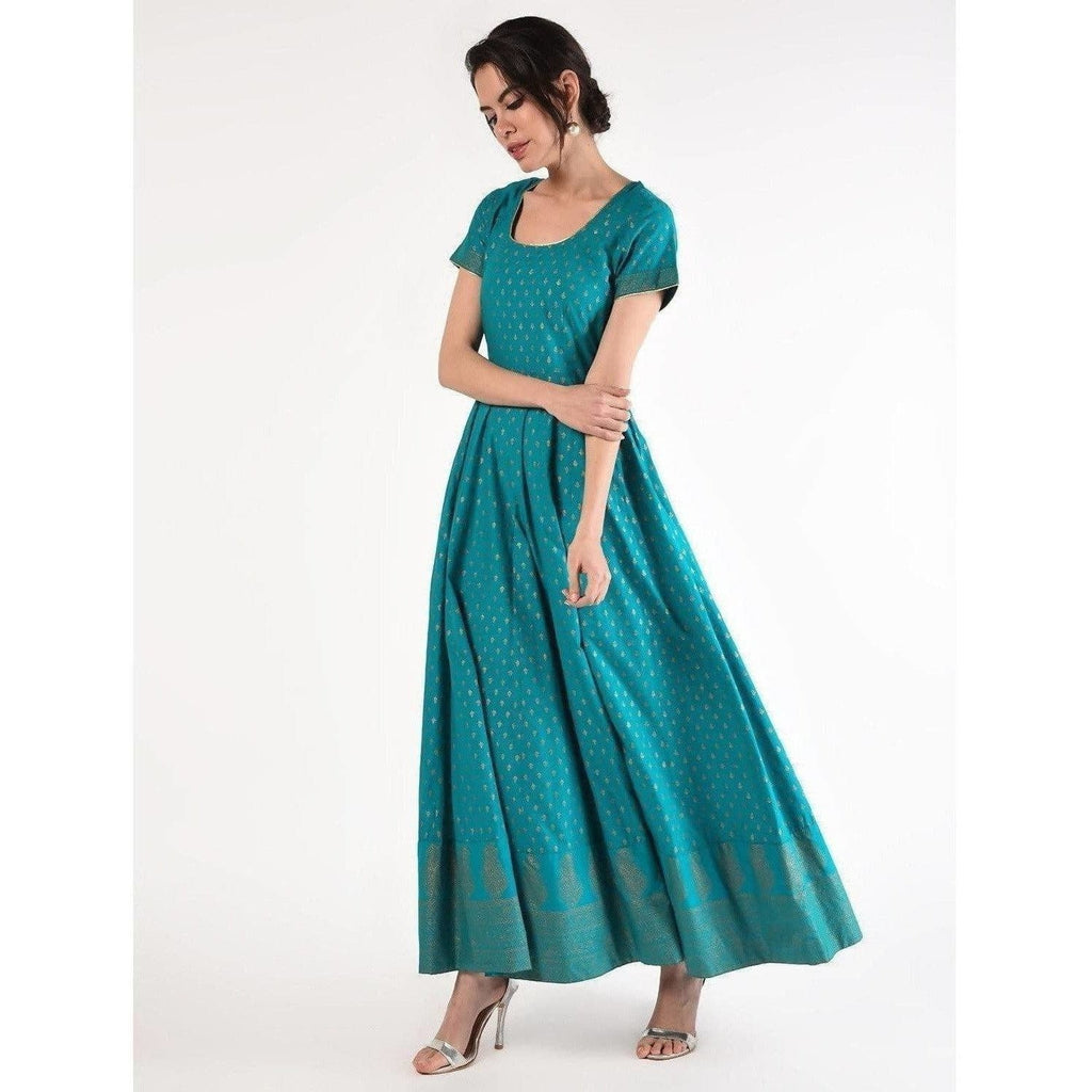 Cheera Women's Hand Block Print Ghagra Style Anarkali Kurta (CH039K)