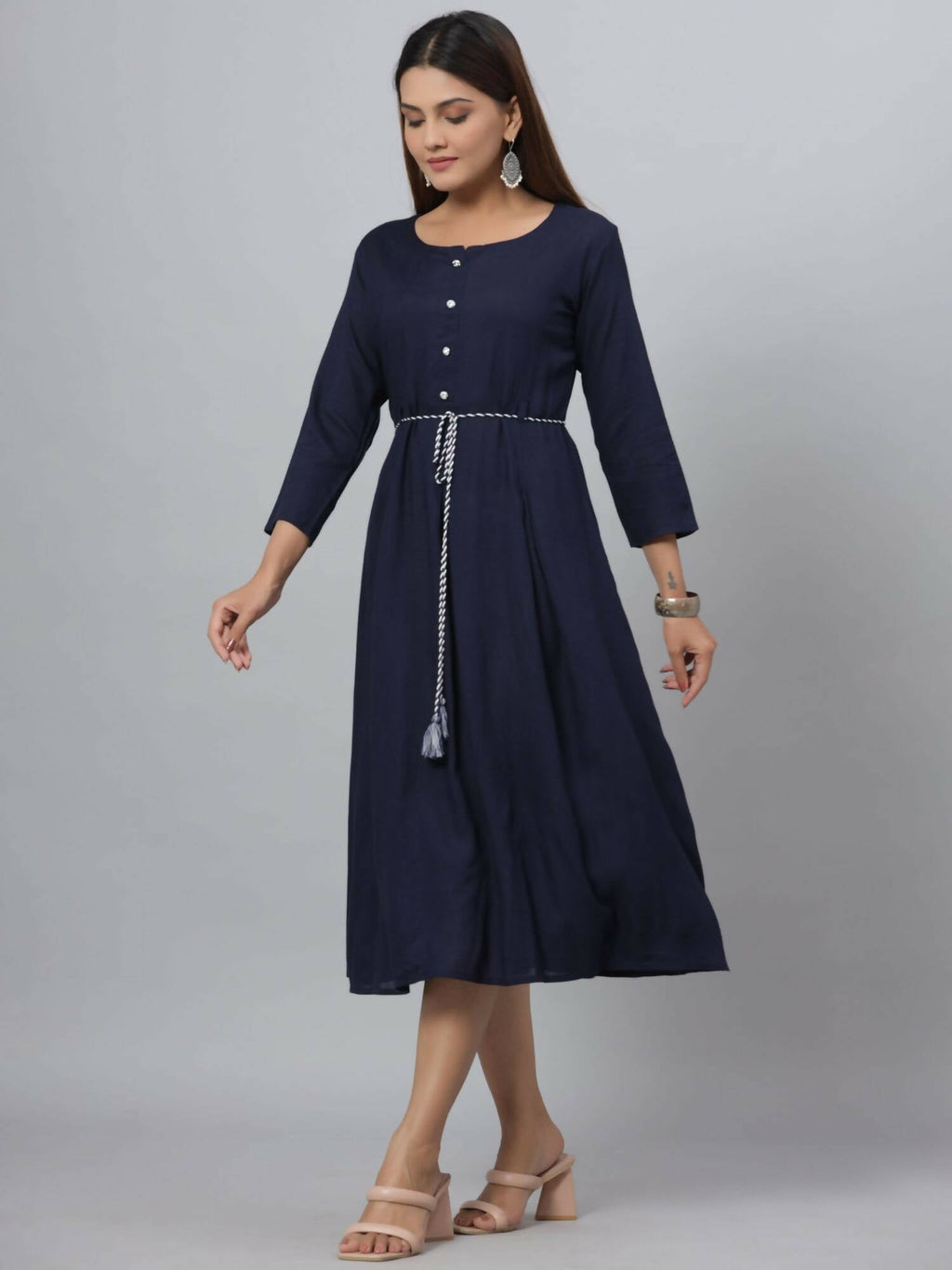 Juniper Women's Navy Rayon Slub Solid Dress - Distacart