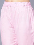 Myshka Women Pink Striped Empire Kurti with Trousers With Dupatta - Distacart