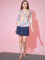 Myshka Women's Multi Printed V-Neck Top