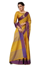 Vamika Ethnic Fire Mustard Cotton Silk Saree - Distacart
