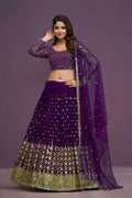 Purple Georgette Embroidery Sequence Work Lehenga Choli Set - Jihu Culture