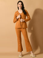 Myshka Women's Mustard Solid Coat With Trousers