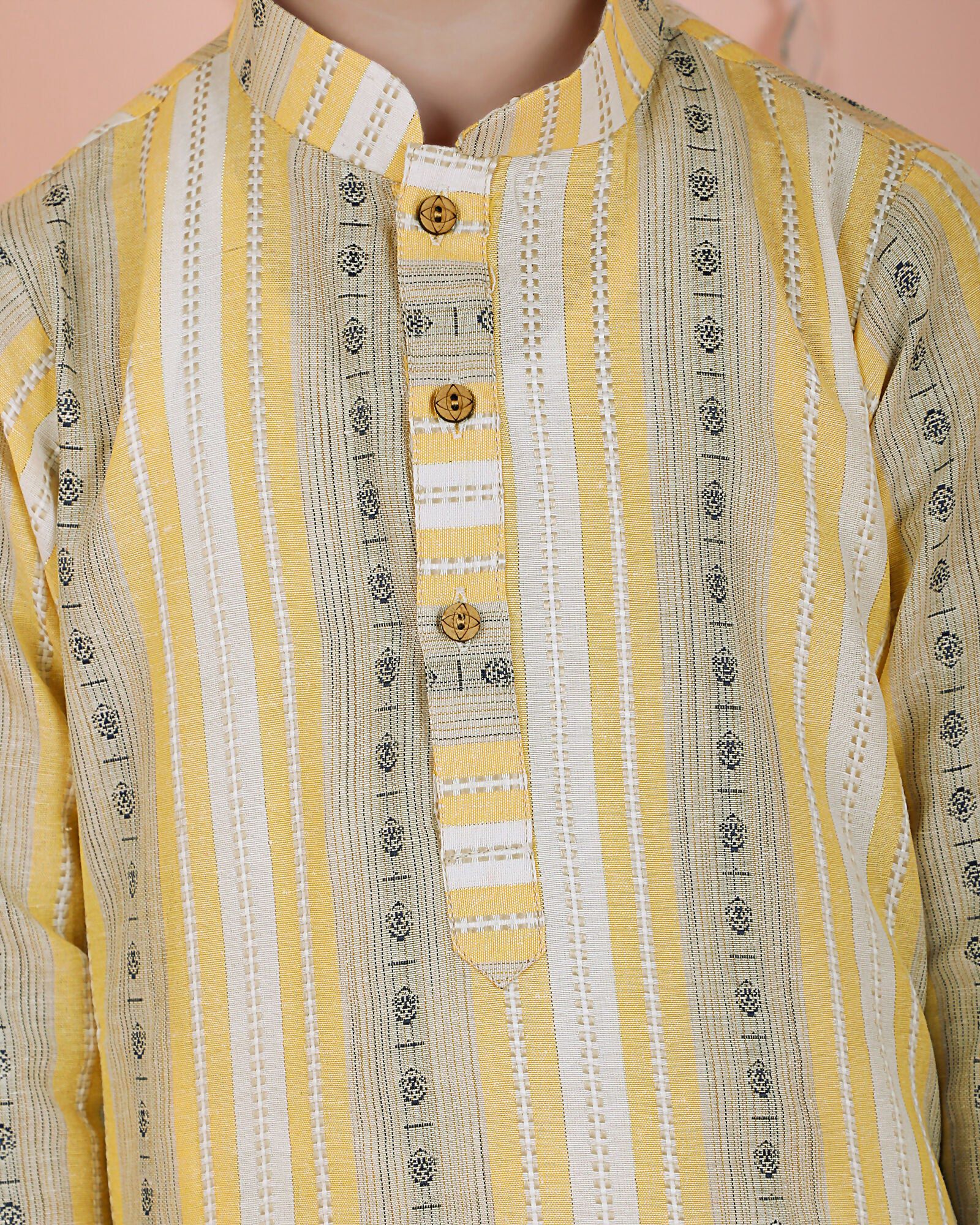 Joban Fashion Kids Island Cotton Full Sleeves Striped Kurta and Pyjama- Yellow - Distacart