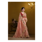 Orange Pure Twill Tissue Pure Khatli work Designer Saree With Blouse. - Rajasvi